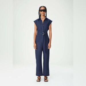 NWOT Maria Cher Puelches Jumpsuit Navy Linen Small